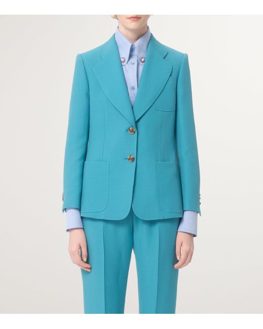Valentino Garavani Blue Virgin Wool-Silk Blazer