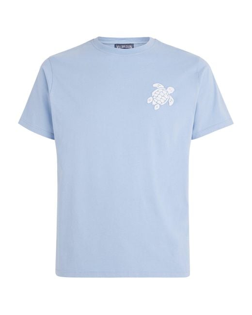 Vilebrequin Blue Organic Cotton Embroidered T-Shirt for men