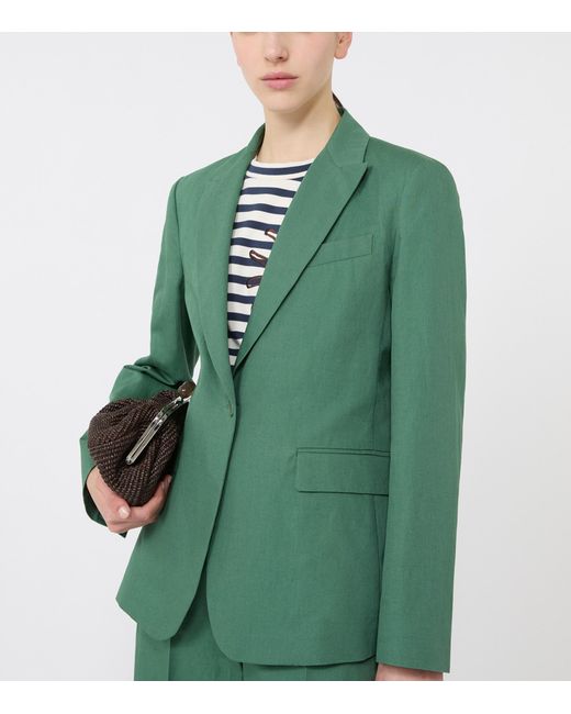 Weekend by Maxmara Green Cotton-Linen Single-Breasted Blazer