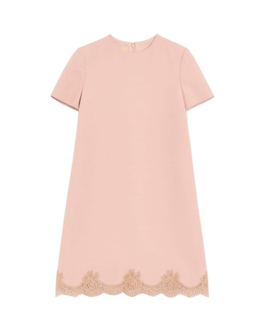 Valentino Pink Wool-Silk Lace-Trim Mini Dress