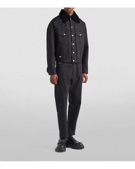 Prada Black Shearling-trim Denim Jacket for men
