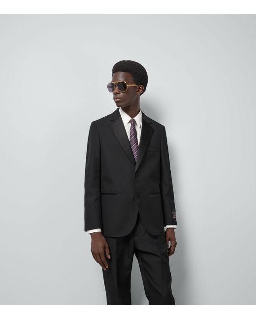 Gucci Black Wool Velvet-lapels Blazer for men
