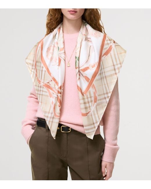 Burberry Natural Silk Rose Check Scarf