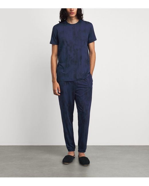 Derek Rose Blue Printed London Lounge Trousers for men