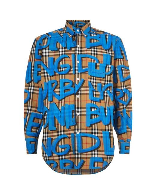 Burberry Graffiti Print Vintage Check Shirt in Blue for Men | Lyst