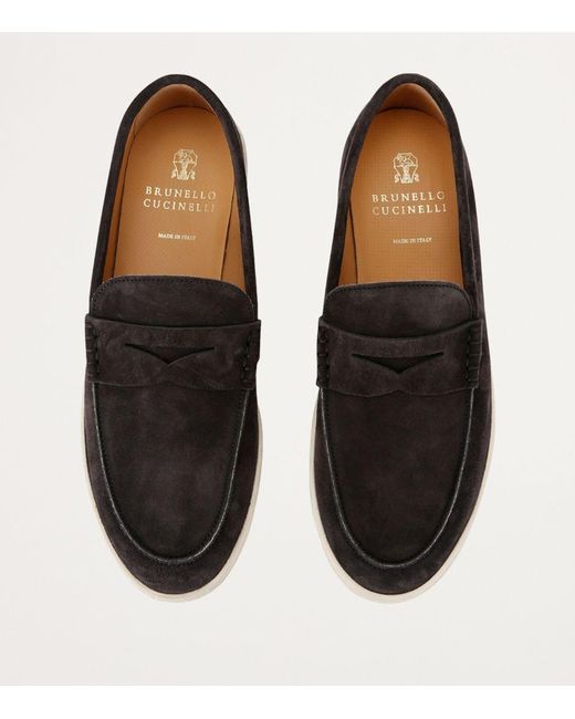 Brunello Cucinelli Brown Suede Hybrid Loafers for men