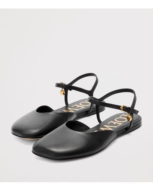 Loewe Black Leather Ankle-Strap Toy Ballet Flats