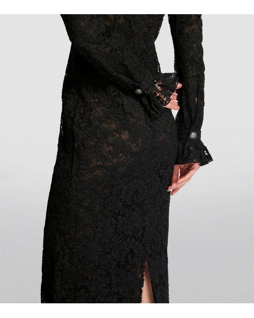 Alessandra Rich Black Lace Collared Midi Dress