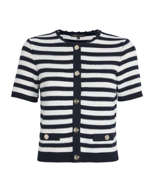 Maje Blue Cropped Stripe Cardigan