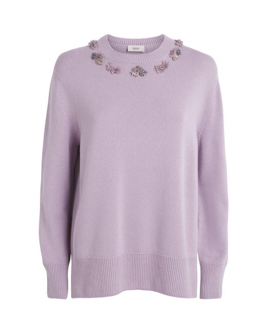 Agnona Purple Cashmere Embellished Sweater