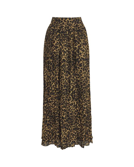 Toccin Natural Chiffon Leopard Pleated Dillon Midi Skirt