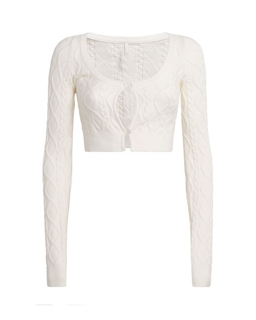 Skims White Cable Knit Snow Bunny Cropped Cardigan