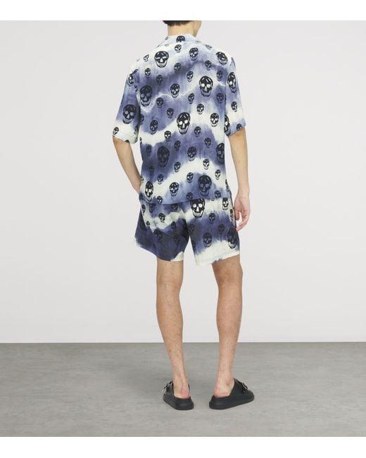 McQueen Blue Tie-Dye Skull Hawaiian Shirt for men
