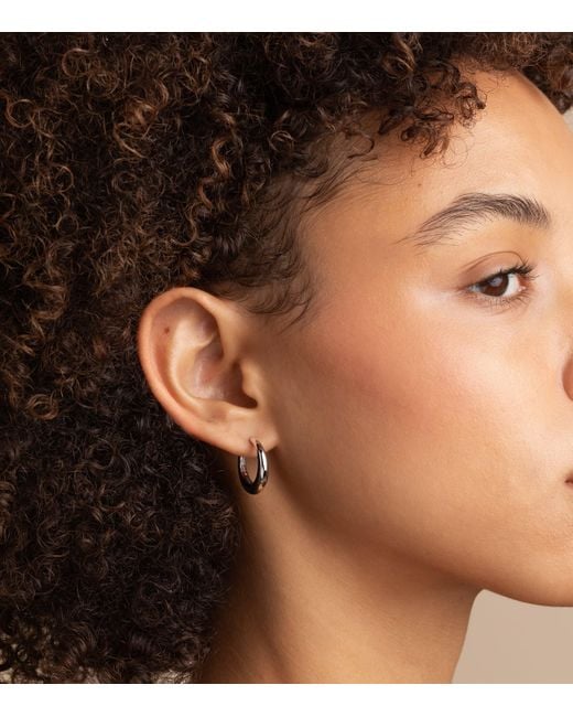 Astrid & Miyu White Medium Rhodium-Plated Dome Hoop Earrings