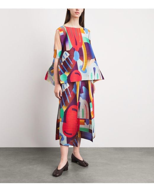 Pleats Please Issey Miyake Red Pleated Playground T-Shirt