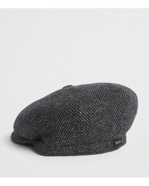 Borsalino Gray Wool-Blend Herringbone Baker Boy Hat for men