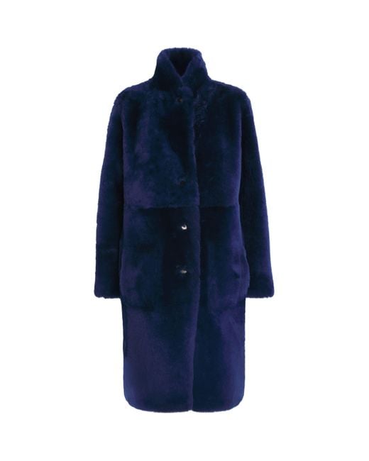 Joseph Blue Shearling-Leather Reversible Britanny Coat