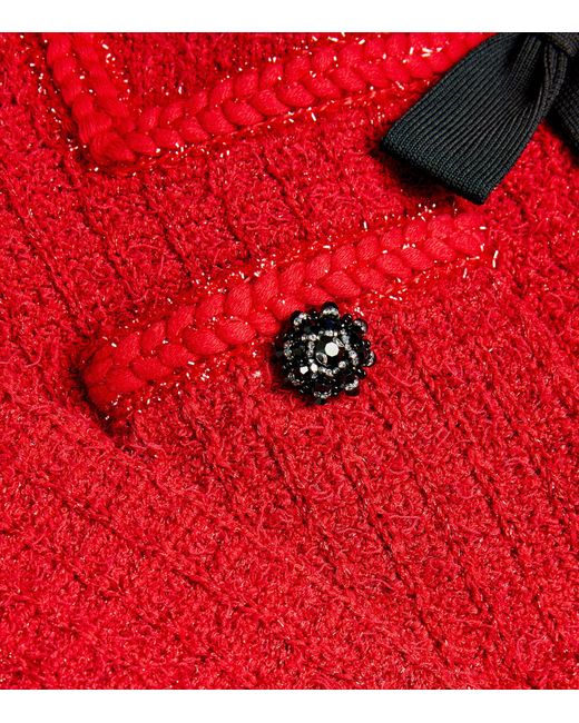 Self-Portrait Red Knitted Bow-detail Mini Dress