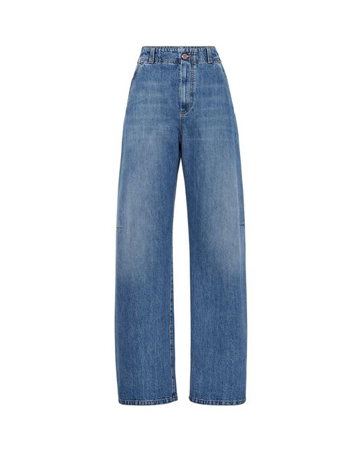 Brunello Cucinelli Blue Authentic Curved Wide-leg Jeans