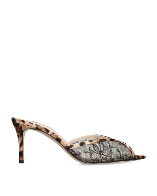 Andrea Wazen Multicolor Lace Leopard Print Katy Heeled Mules 75
