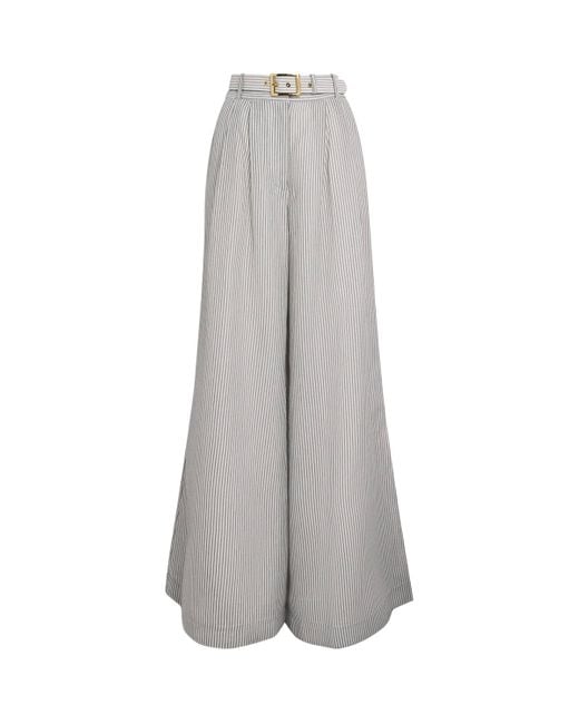 Zimmermann Gray Cotton-Silk Hypnotic Wide-Leg Trousers