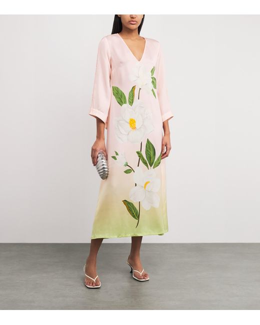 VERANDAH Metallic Magnolia Print Maxi Kaftan Dress