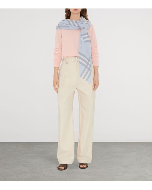Burberry Blue Wool Wide Check Scarf