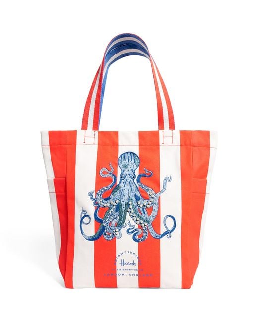 Harrods Red Embellished Octopus Tote Bag