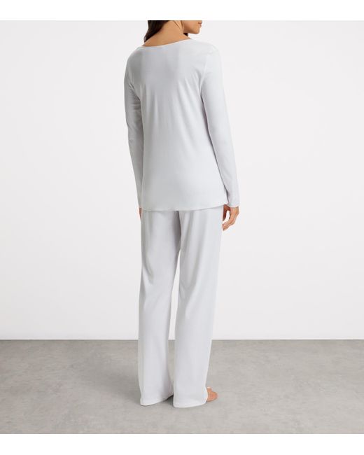 Hanro White Cotton Silk Pyjama Set