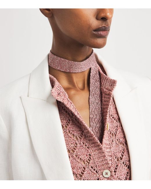 Eleventy Pink Silk-Linen-Blend Skinny Scarf