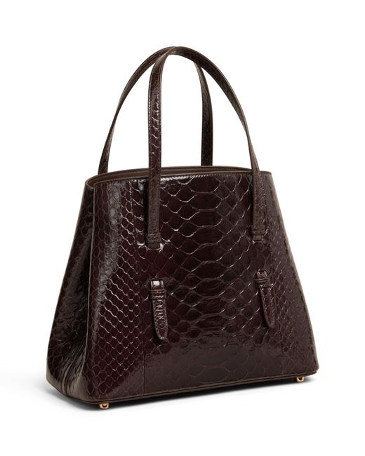 Alaïa Brown Leather Python-Embossed Mina 25 Top-Handle Bag