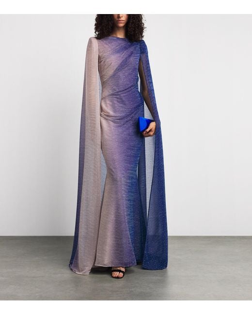 Talbot Runhof Purple Voile Cape Maxi Dress