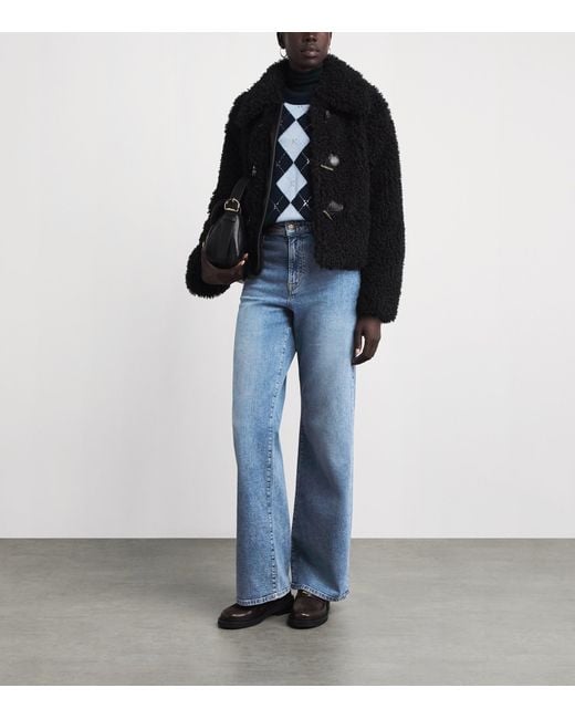 Maje Blue Leather Buckle Wide-Leg Jeans