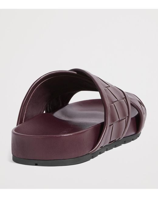 Bottega Veneta Brown Leather Intrecciato Tarik Slides for men