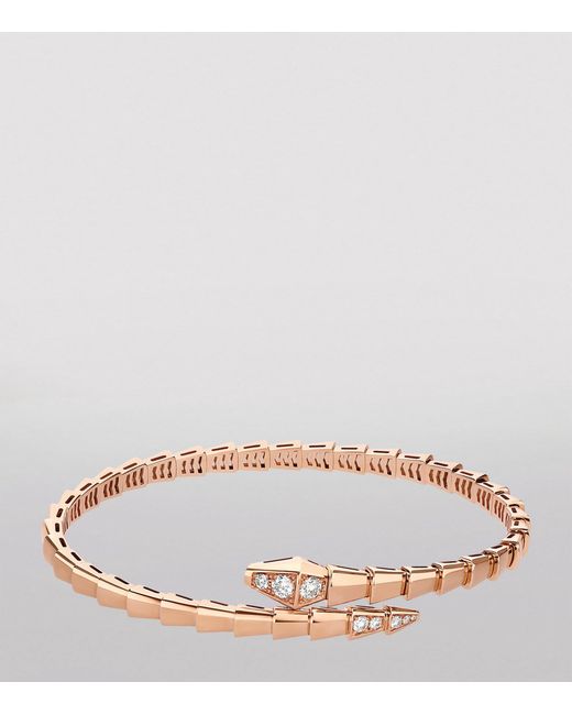 BVLGARI White Medium Rose And Diamond Serpenti Viper Bracelet