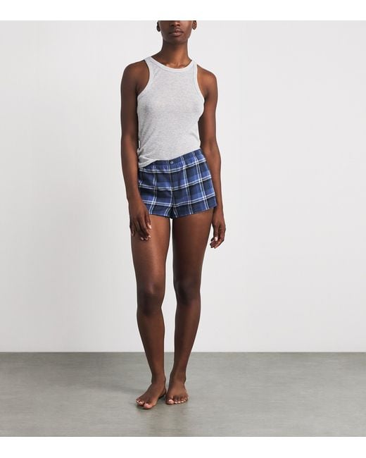 Skims Blue Cotton Check Cheeky Pyjama Shorts