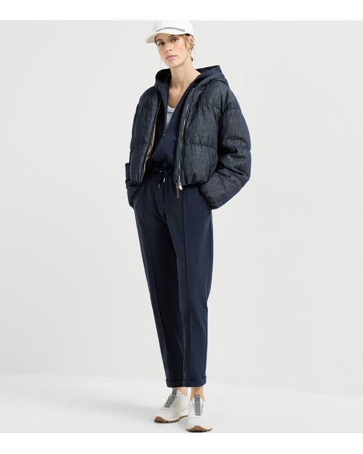 Brunello Cucinelli Blue Stretch-Cotton Embellished Hoodie