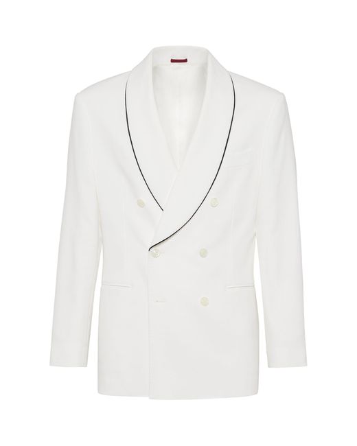 Brunello Cucinelli White Crepe Shawl-collar Tuxedo Jacket for men