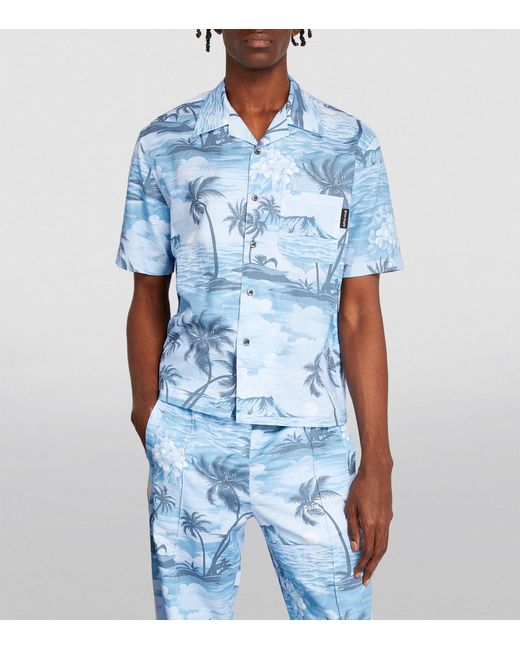 Palm Angels Blue Cotton-linen Short-sleeve Shirt for men