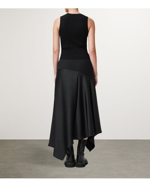 AllSaints Black Satin Pia Midi Skirt