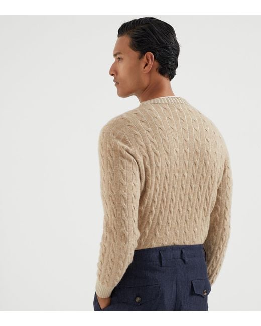 Brunello Cucinelli Brown Cashmere Cable-Knit Sweater for men