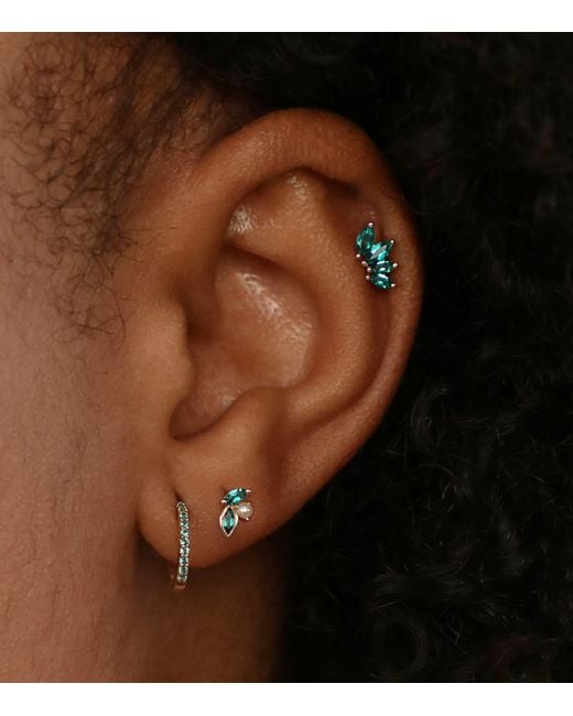 Astrid & Miyu Metallic And Emerald Single Hoop Earring