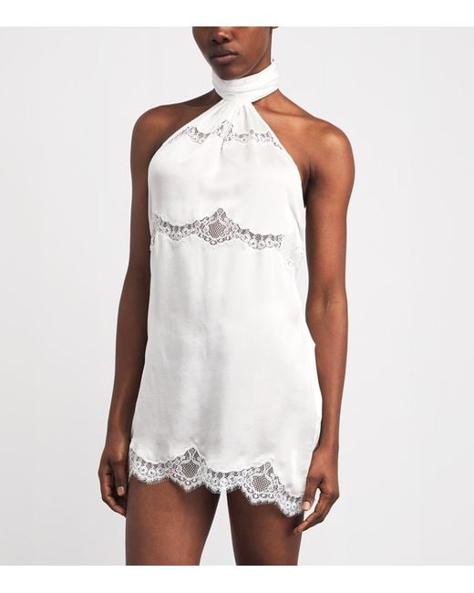 Kiki de Montparnasse White Silk Lace-Trim Carla Slip Dress