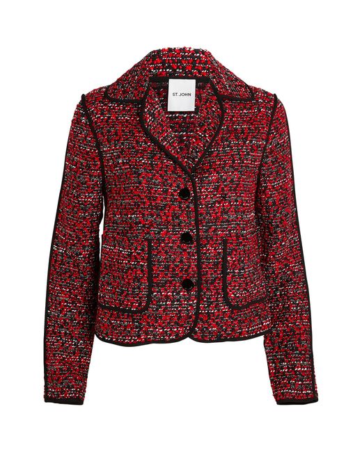 St. John Red Bouclette Tweed Jacket