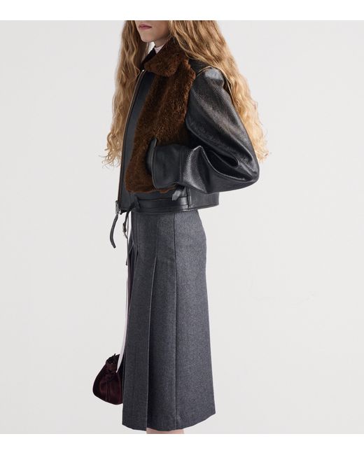 Prada Gray Wool Pleated Midi Skirt
