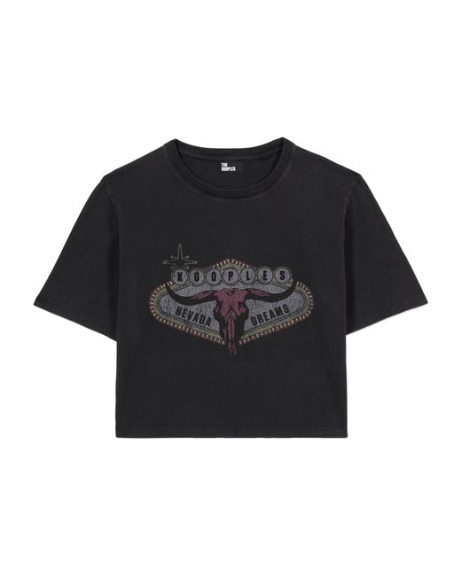 The Kooples Black Cotton Printed Cropped T-shirt