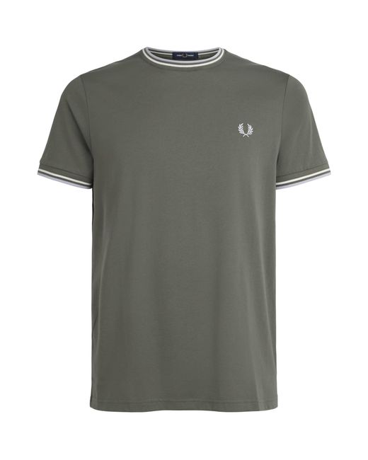 Fred Perry Gray Cotton Twin Tipped T-Shirt for men