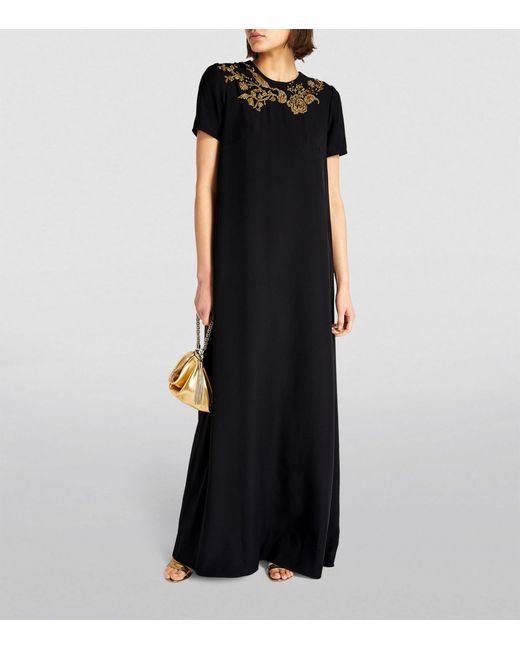 Monique Lhuillier Black Embellished Short-sleeve Gown