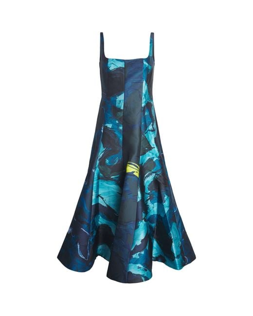 Roksanda Blue Brushstroke Print Zelia Midi Dress