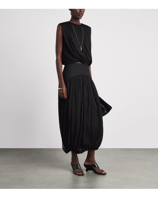 Abadia Black Twisted Suri Midi Skirt